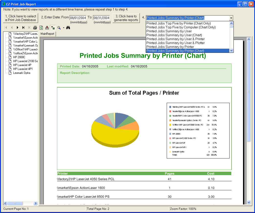 CZ Print Job Report